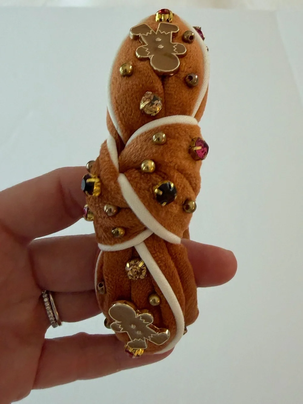 Lele Sadoughi Kids Brown Velvet Knotted Headband Gingerbread Charms Studs Festiv